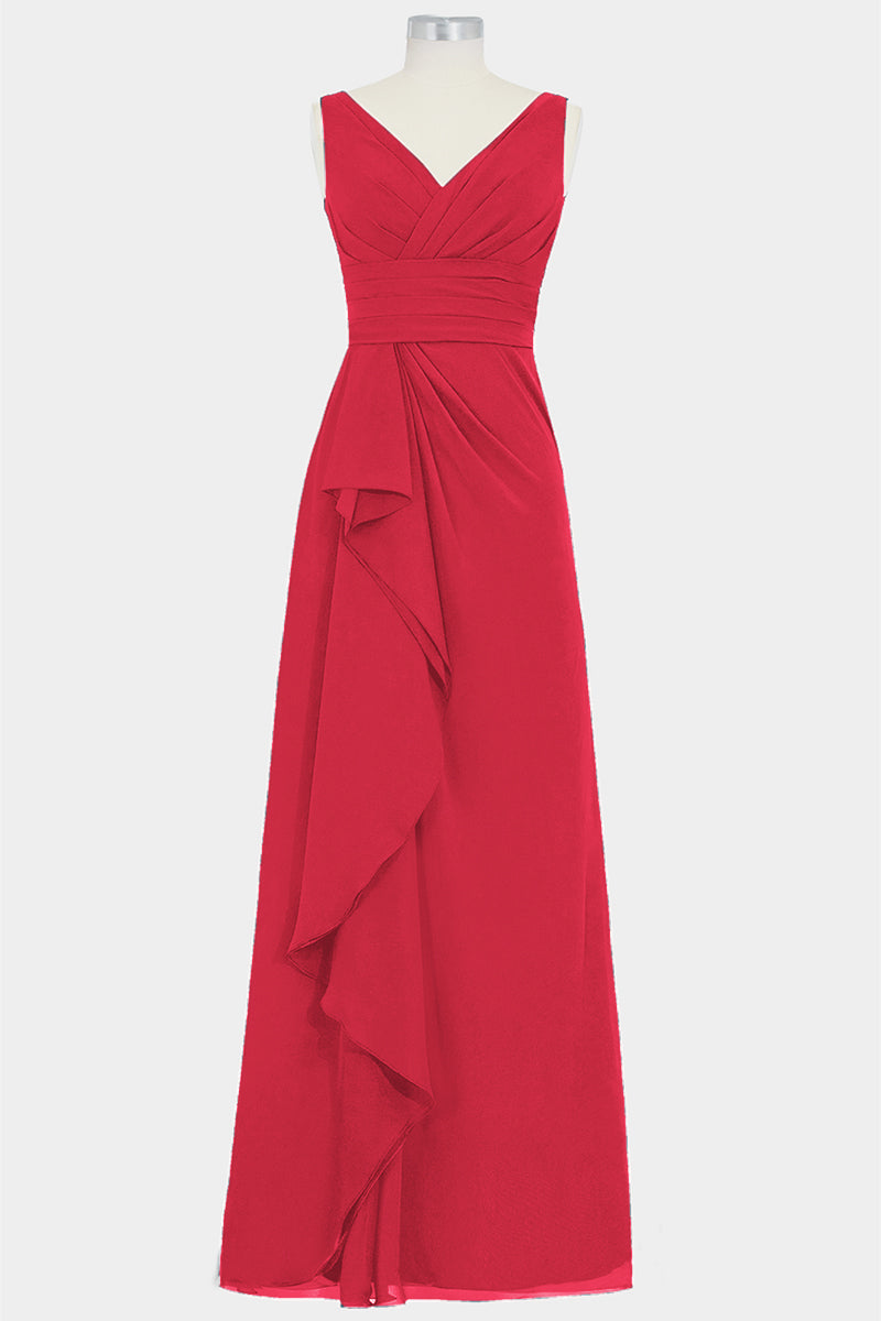 Chiffon Column V-Neck Sleeveless Bridesmaid Dress-B14028