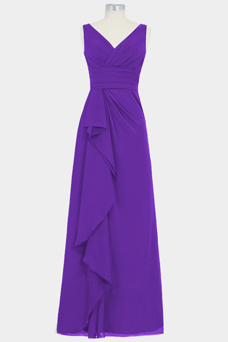 Chiffon Column V-Neck Sleeveless Bridesmaid Dress-B14028