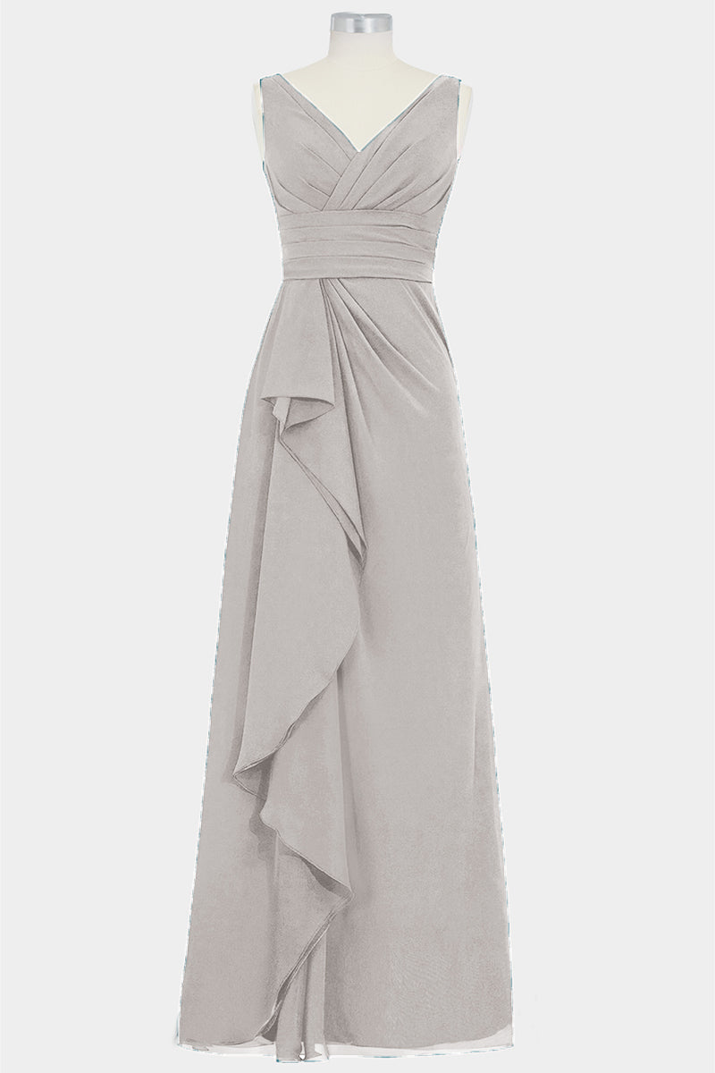 Chiffon Column V-Neck Sleeveless Bridesmaid Dress-B14028