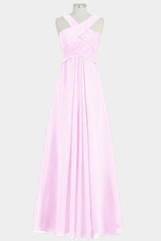 Chiffon Column Criss Cross Straps Sleeveless Bridesmaid Dress-B14032