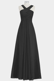 Chiffon Column Criss Cross Straps Sleeveless Bridesmaid Dress-B14032