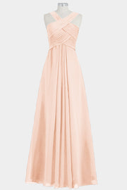 Chiffon Column Criss Cross Straps Sleeveless Bridesmaid Dress-B14032