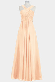 Chiffon Column Criss Cross Straps Sleeveless Bridesmaid Dress-B14032