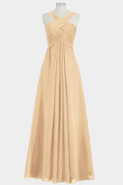 Chiffon Column Criss Cross Straps Sleeveless Bridesmaid Dress-B14032