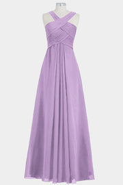 Chiffon Column Criss Cross Straps Sleeveless Bridesmaid Dress-B14032