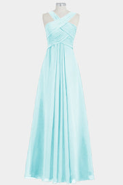 Chiffon Column Criss Cross Straps Sleeveless Bridesmaid Dress-B14032