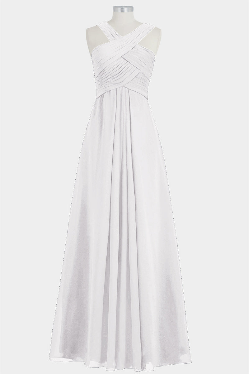 Chiffon Column Criss Cross Straps Sleeveless Bridesmaid Dress-B14032