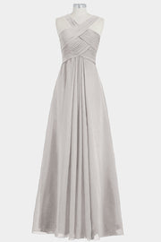 Chiffon Column Criss Cross Straps Sleeveless Bridesmaid Dress-B14032