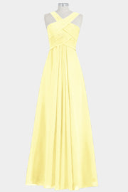 Chiffon Column Criss Cross Straps Sleeveless Bridesmaid Dress-B14032
