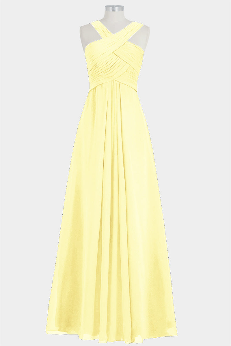 Chiffon Column Criss Cross Straps Sleeveless Bridesmaid Dress-B14032