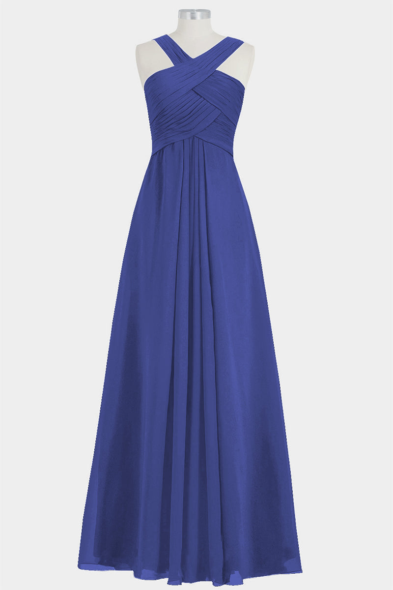 Chiffon Column Criss Cross Straps Sleeveless Bridesmaid Dress-B14032