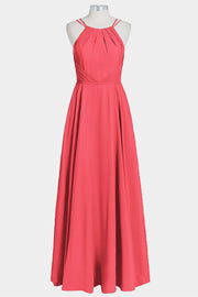 Chiffon Column Spaghetti Straps Sleeveless Bridesmaid Dress-B14038