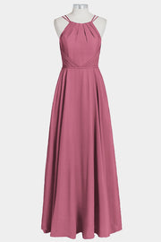 Chiffon Column Spaghetti Straps Sleeveless Bridesmaid Dress-B14038