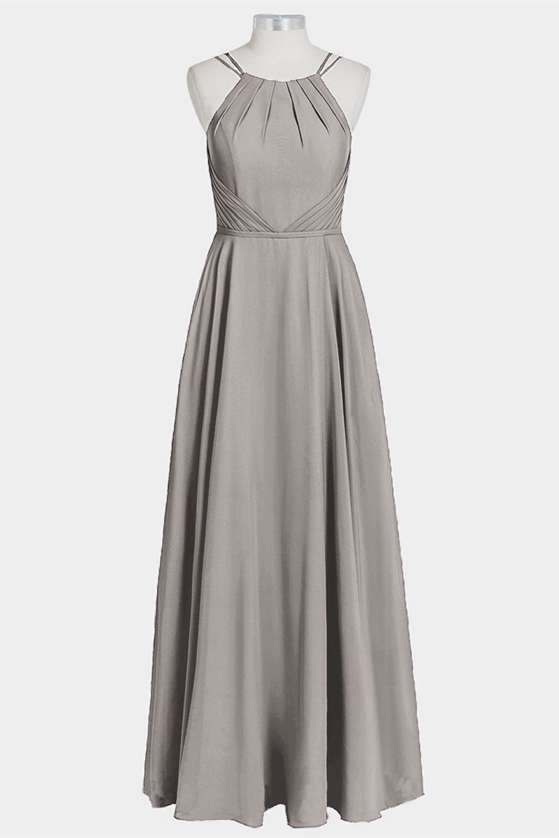 Chiffon Column Spaghetti Straps Sleeveless Bridesmaid Dress-B14038