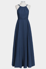 Chiffon Column Spaghetti Straps Sleeveless Bridesmaid Dress-B14038