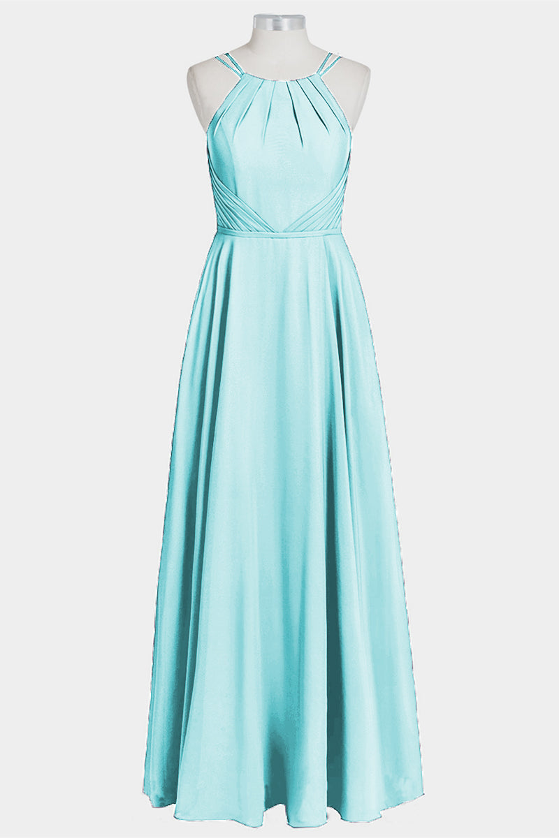 Chiffon Column Spaghetti Straps Sleeveless Bridesmaid Dress-B14038