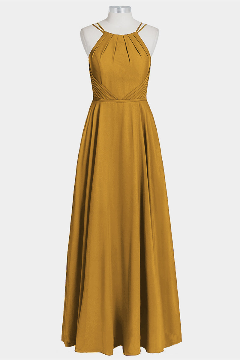 Chiffon Column Spaghetti Straps Sleeveless Bridesmaid Dress-B14038