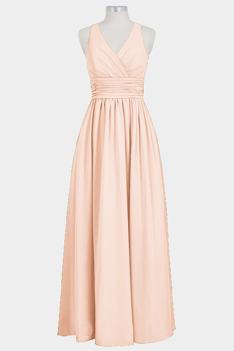 Chiffon Column V-Neck Sleeveless Bridesmaid Dress-B14041