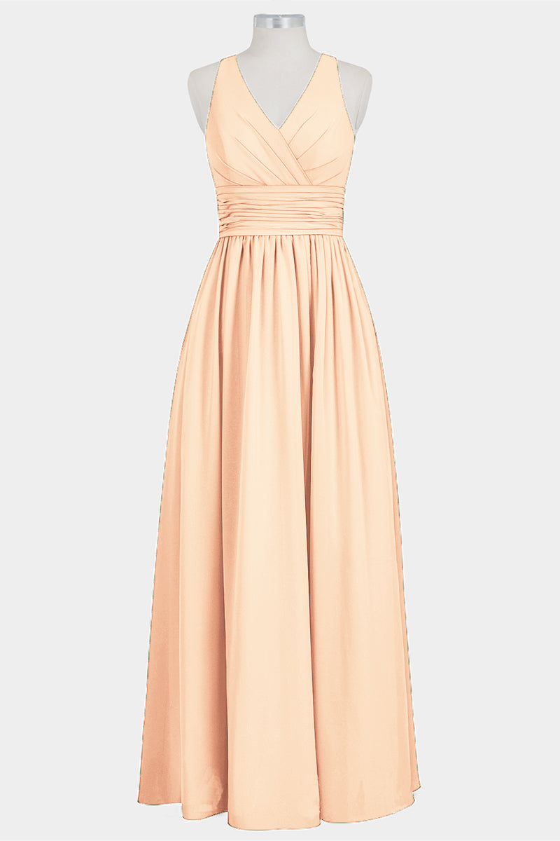 Chiffon Column V-Neck Sleeveless Bridesmaid Dress-B14041