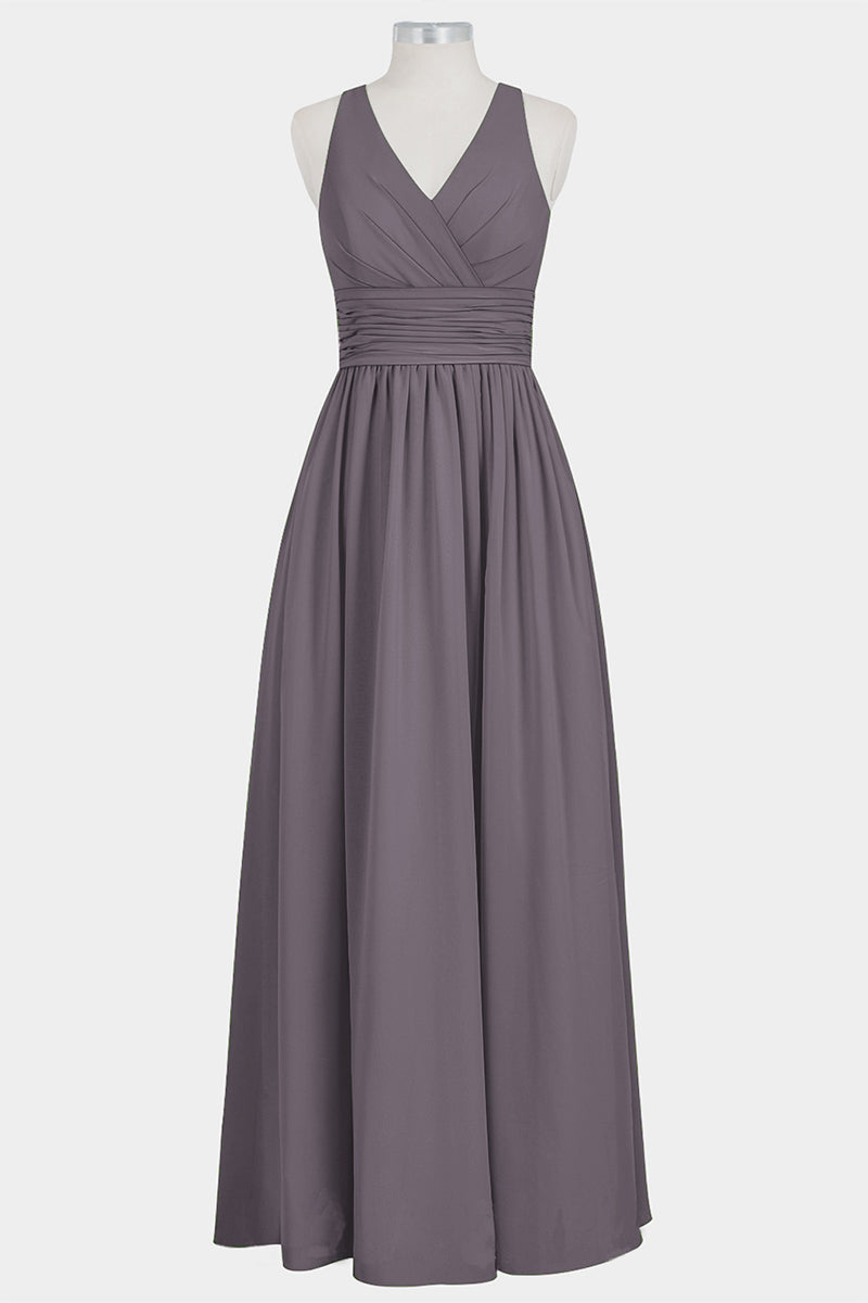 Chiffon Column V-Neck Sleeveless Bridesmaid Dress-B14041