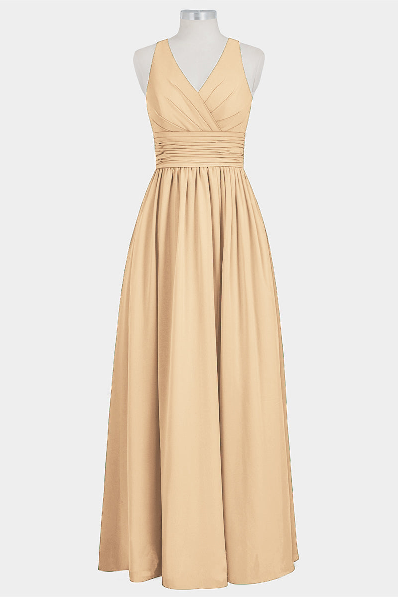 Chiffon Column V-Neck Sleeveless Bridesmaid Dress-B14041