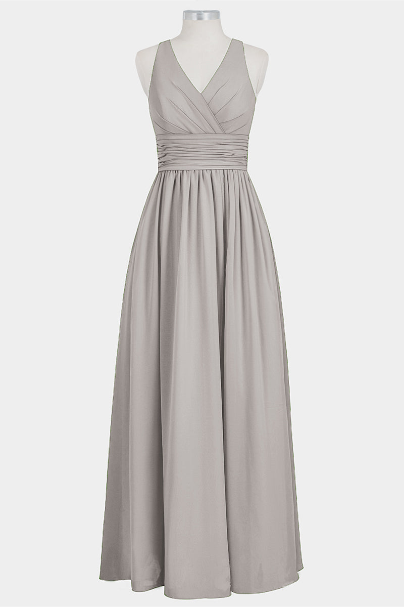 Chiffon Column V-Neck Sleeveless Bridesmaid Dress-B14041