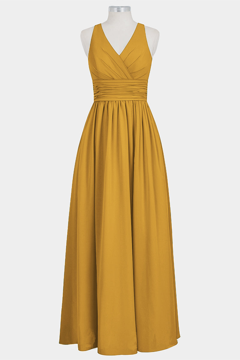 Chiffon Column V-Neck Sleeveless Bridesmaid Dress-B14041