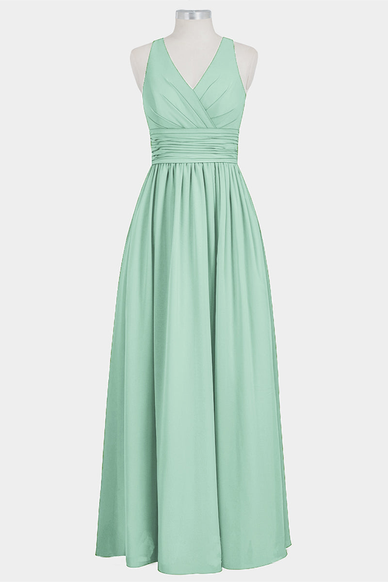 Chiffon Column V-Neck Sleeveless Bridesmaid Dress-B14041