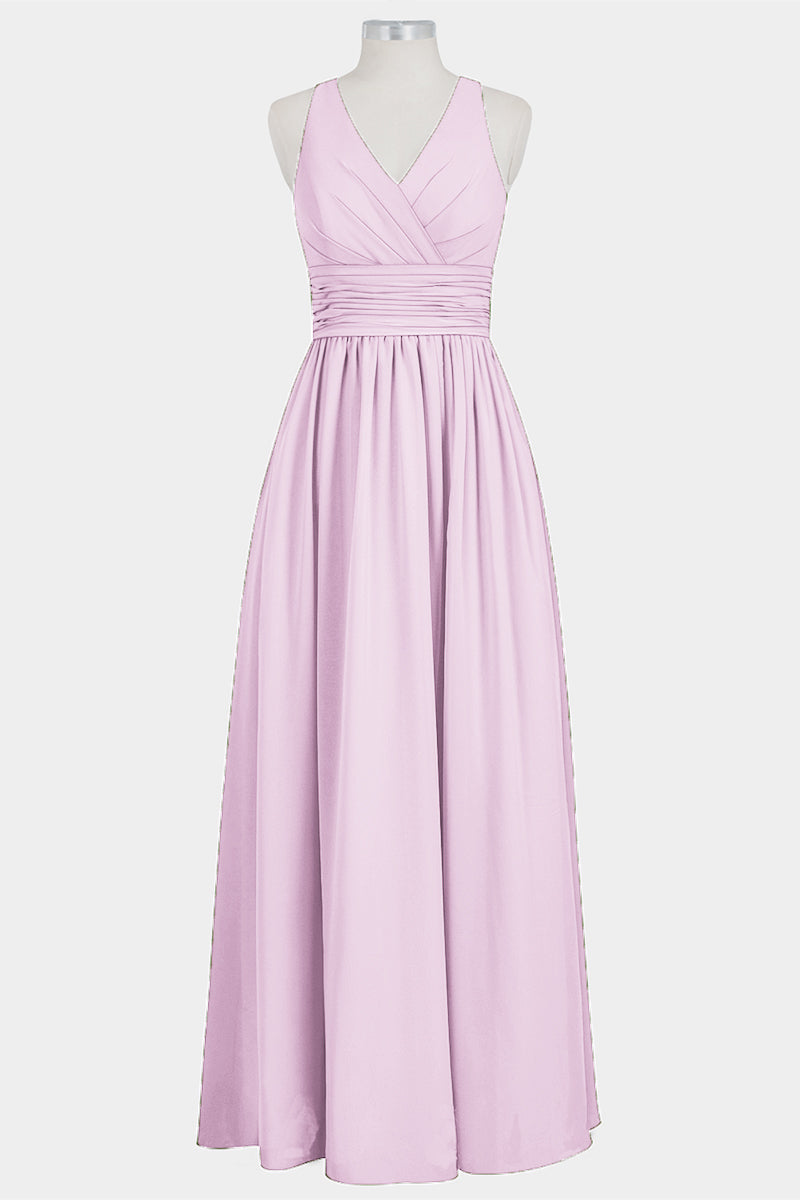 Chiffon Column V-Neck Sleeveless Bridesmaid Dress-B14041