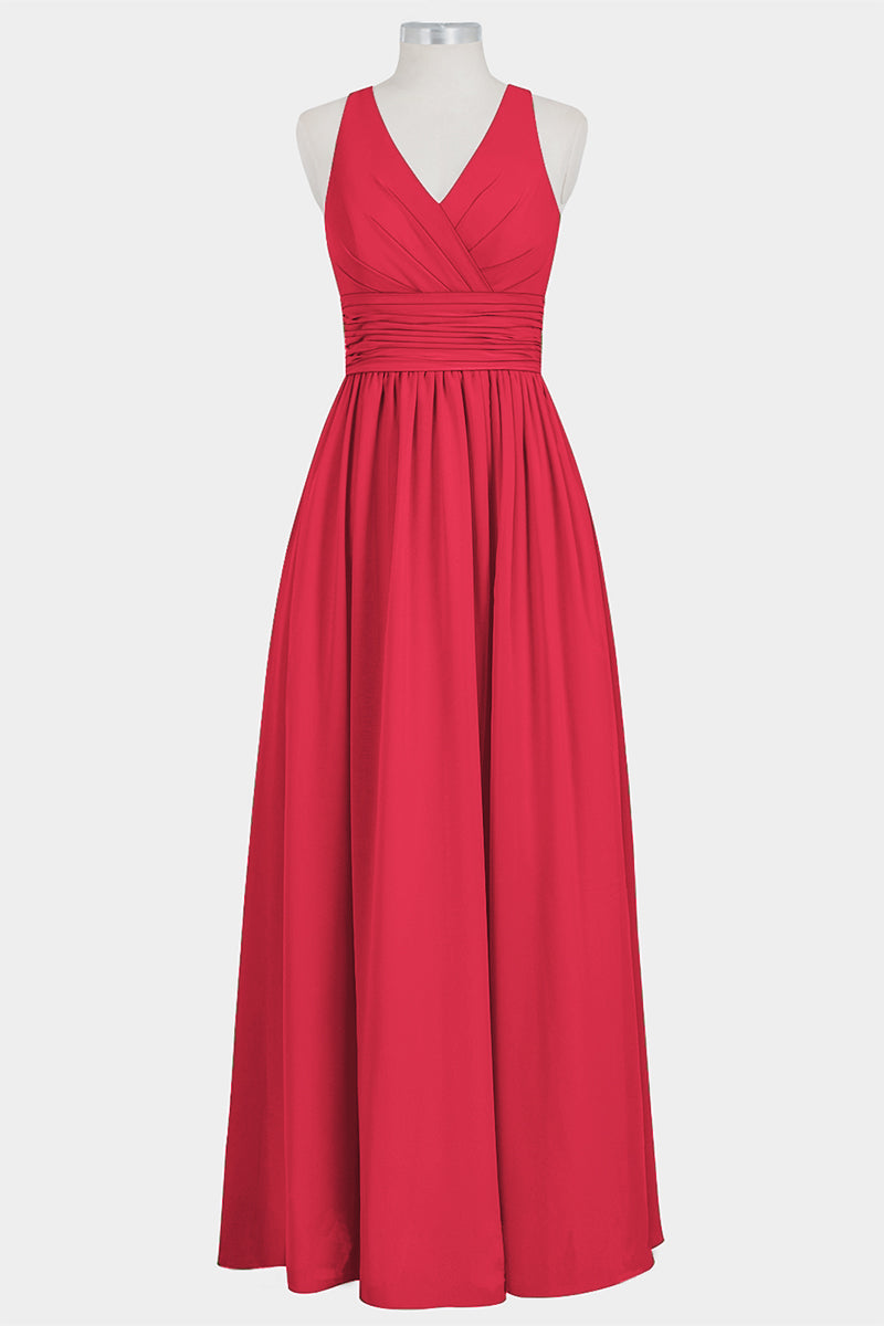 Chiffon Column V-Neck Sleeveless Bridesmaid Dress-B14041