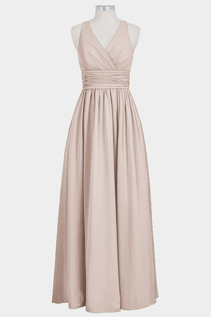 Chiffon Column V-Neck Sleeveless Bridesmaid Dress-B14041