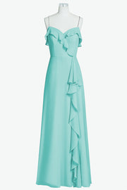 Chiffon Column Spaghetti Straps Sleeveless Bridesmaid Dress-B14056