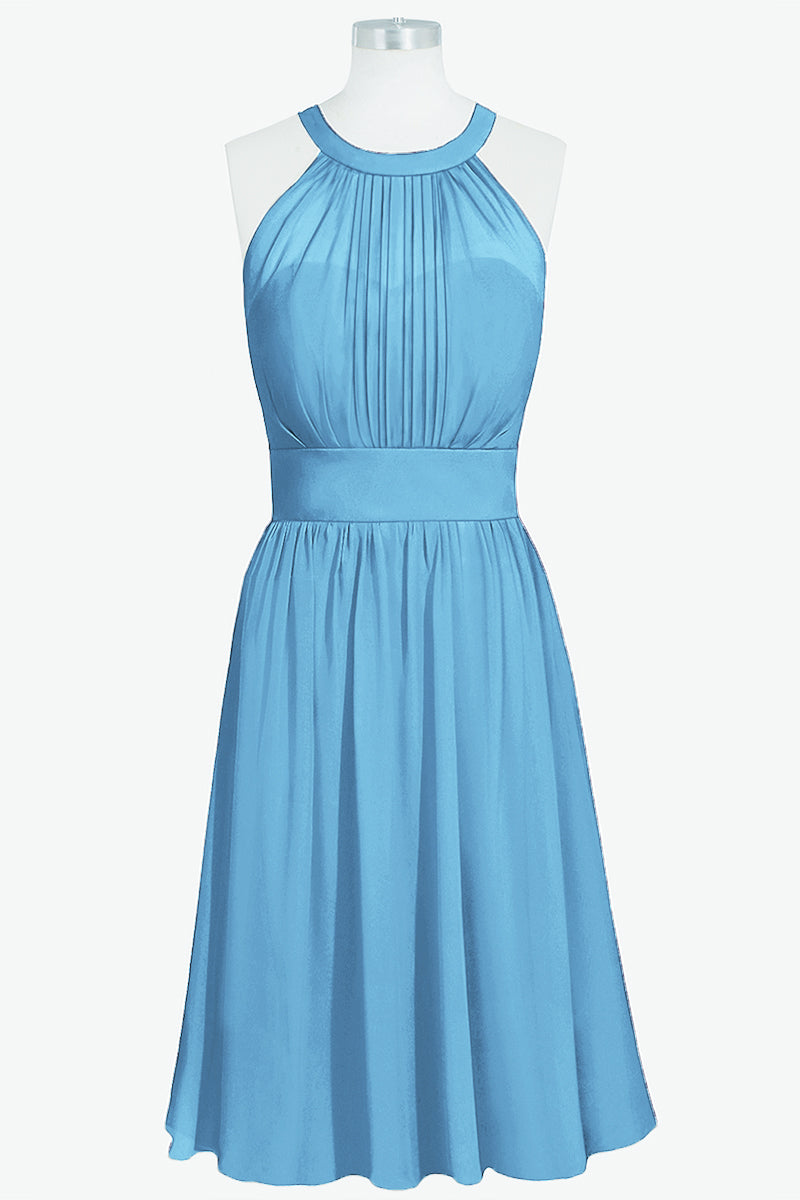 Chiffon Column Halter Sleeveless Bridesmaid Dress-B14068