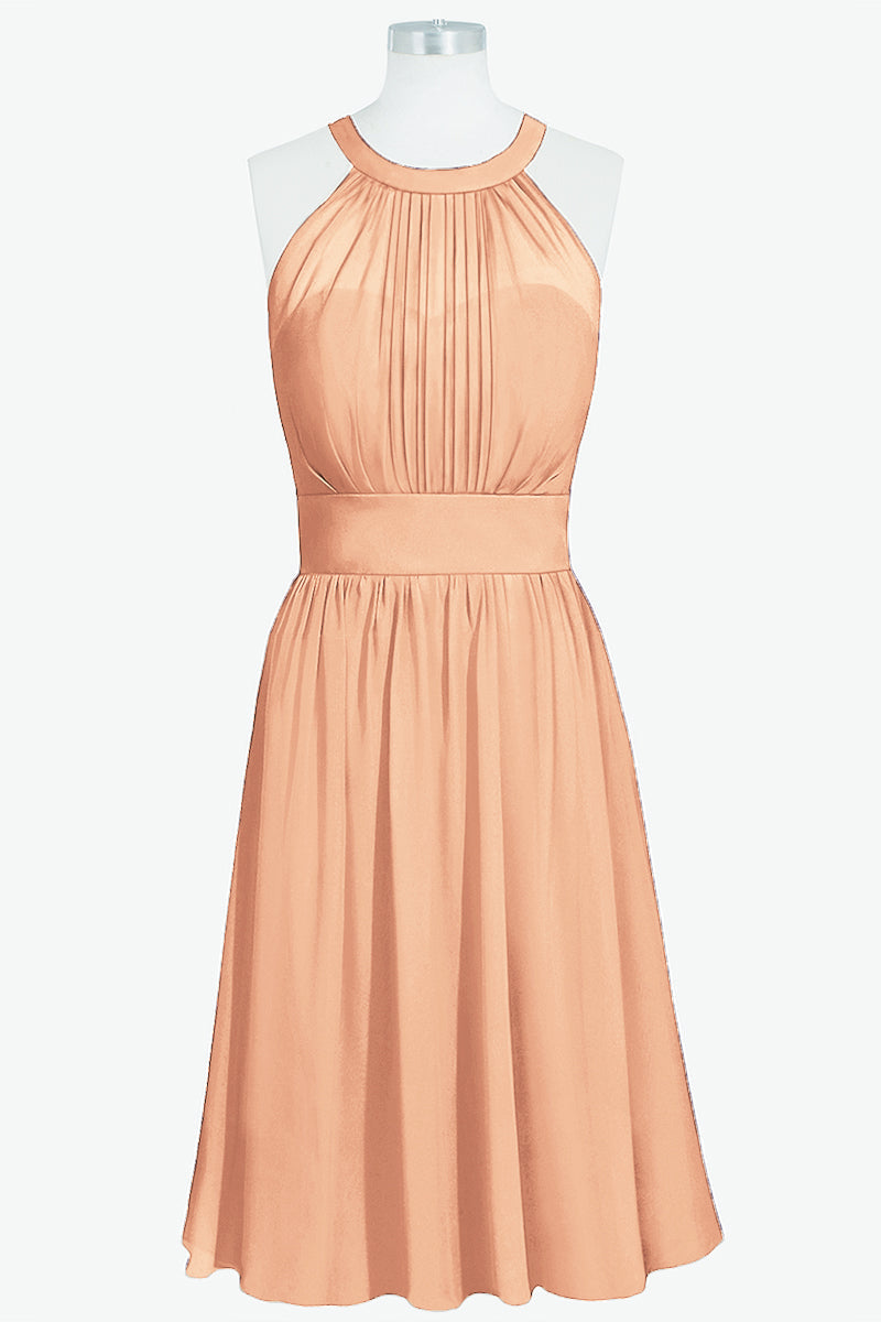 Chiffon Column Halter Sleeveless Bridesmaid Dress-B14068