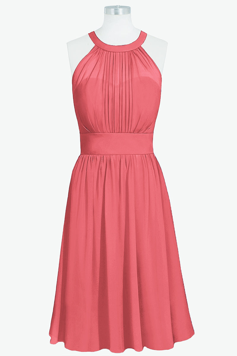 Chiffon Column Halter Sleeveless Bridesmaid Dress-B14068