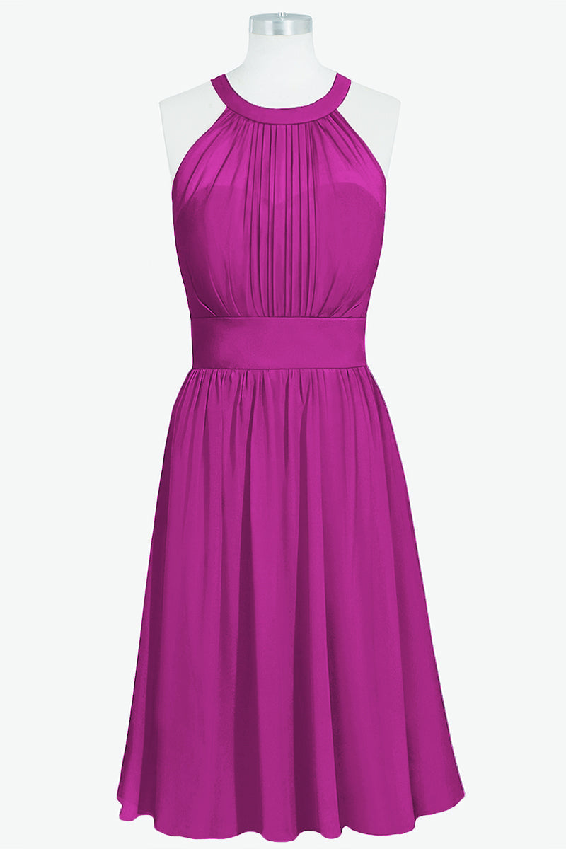 Chiffon Column Halter Sleeveless Bridesmaid Dress-B14068