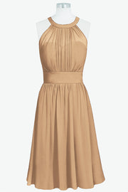 Chiffon Column Halter Sleeveless Bridesmaid Dress-B14068