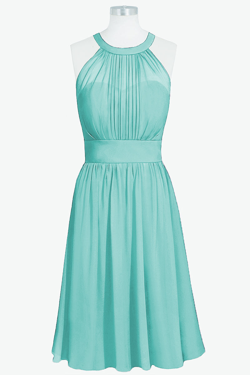 Chiffon Column Halter Sleeveless Bridesmaid Dress-B14068