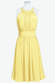 Chiffon Column Halter Sleeveless Bridesmaid Dress-B14068