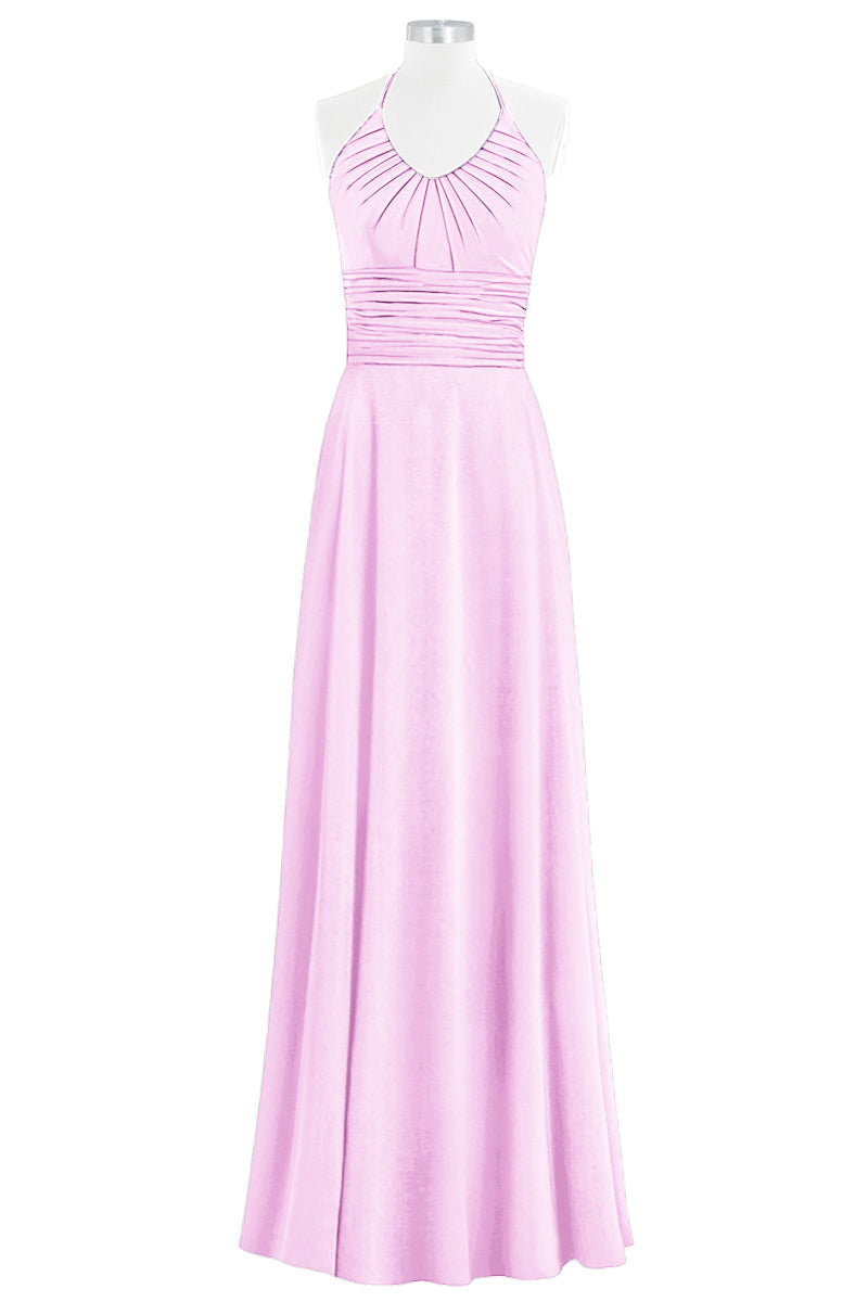 Chiffon Column Halter Sleeveless Bridesmaid Dress-B14073