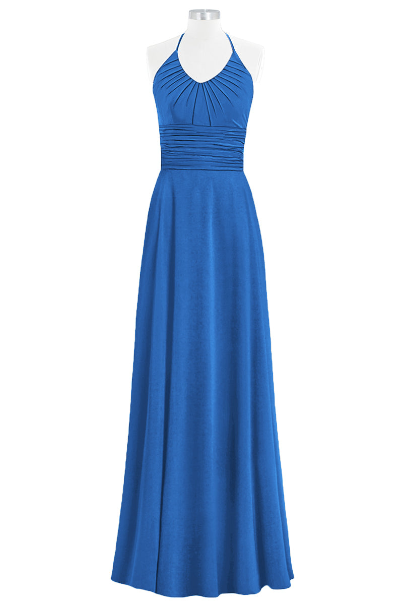 Chiffon Column Halter Sleeveless Bridesmaid Dress-B14073