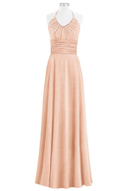 Chiffon Column Halter Sleeveless Bridesmaid Dress-B14073