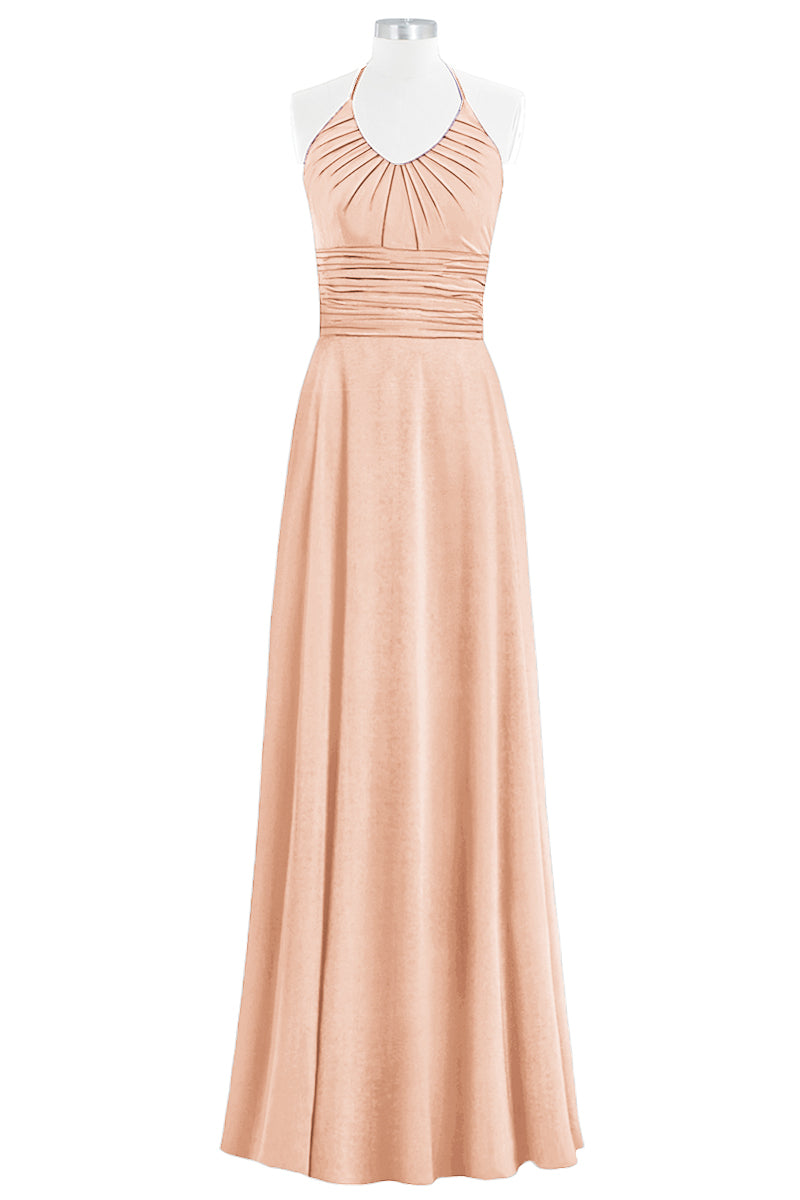 Chiffon Column Halter Sleeveless Bridesmaid Dress-B14073