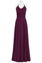 Chiffon Column Halter Sleeveless Bridesmaid Dress-B14073