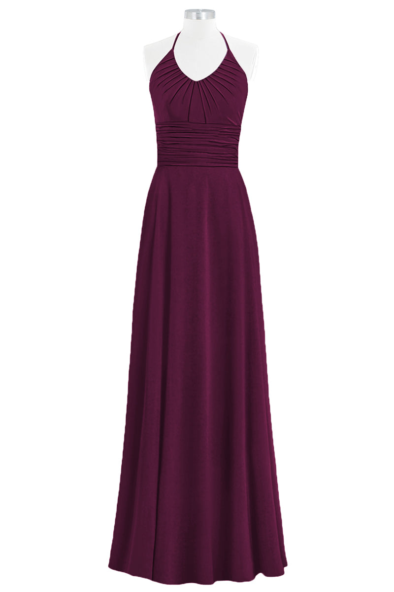 Chiffon Column Halter Sleeveless Bridesmaid Dress-B14073