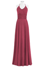 Chiffon Column Halter Sleeveless Bridesmaid Dress-B14073
