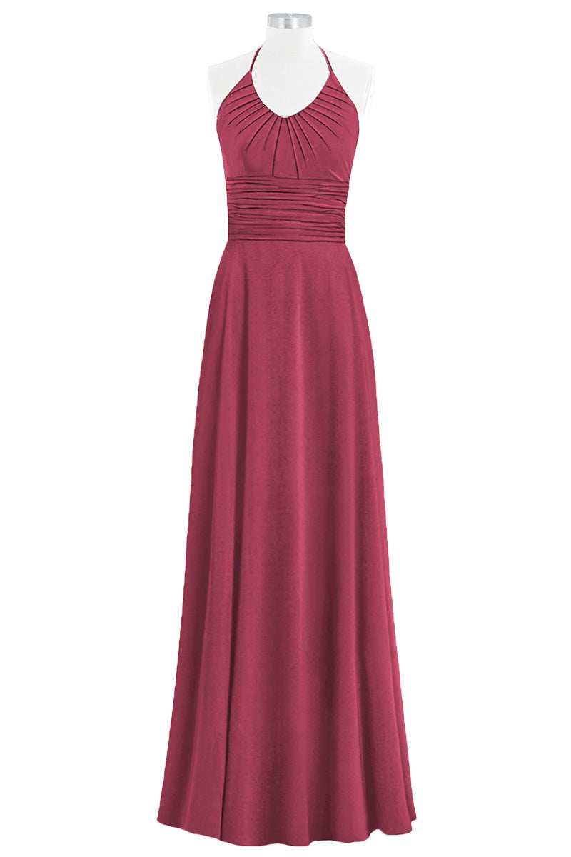 Chiffon Column Halter Sleeveless Bridesmaid Dress-B14073