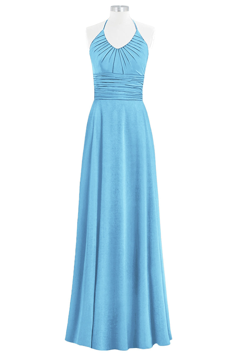 Chiffon Column Halter Sleeveless Bridesmaid Dress-B14073