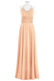 Chiffon Column Halter Sleeveless Bridesmaid Dress-B14073