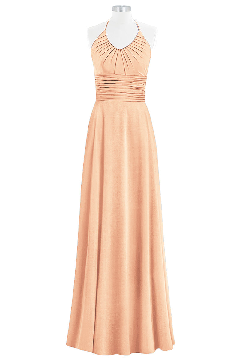 Chiffon Column Halter Sleeveless Bridesmaid Dress-B14073